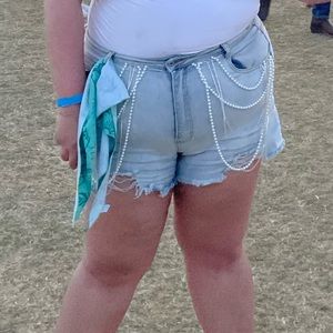 Material Girl World Embellished Denim Shorts